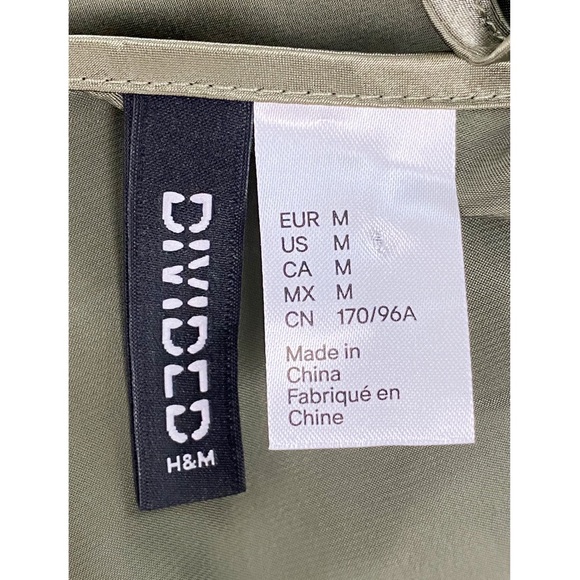 H&M Silky Lace Tie Back Mini Dress, Olive Green - Size M - Picture 8 of 8